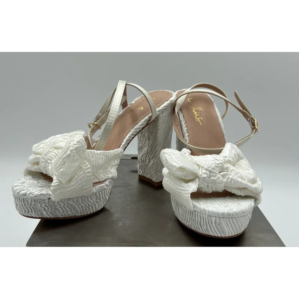 Lulus Platform Heel Women Size 6‎ Lilsa White Bow Platform Ankle Strap Bride